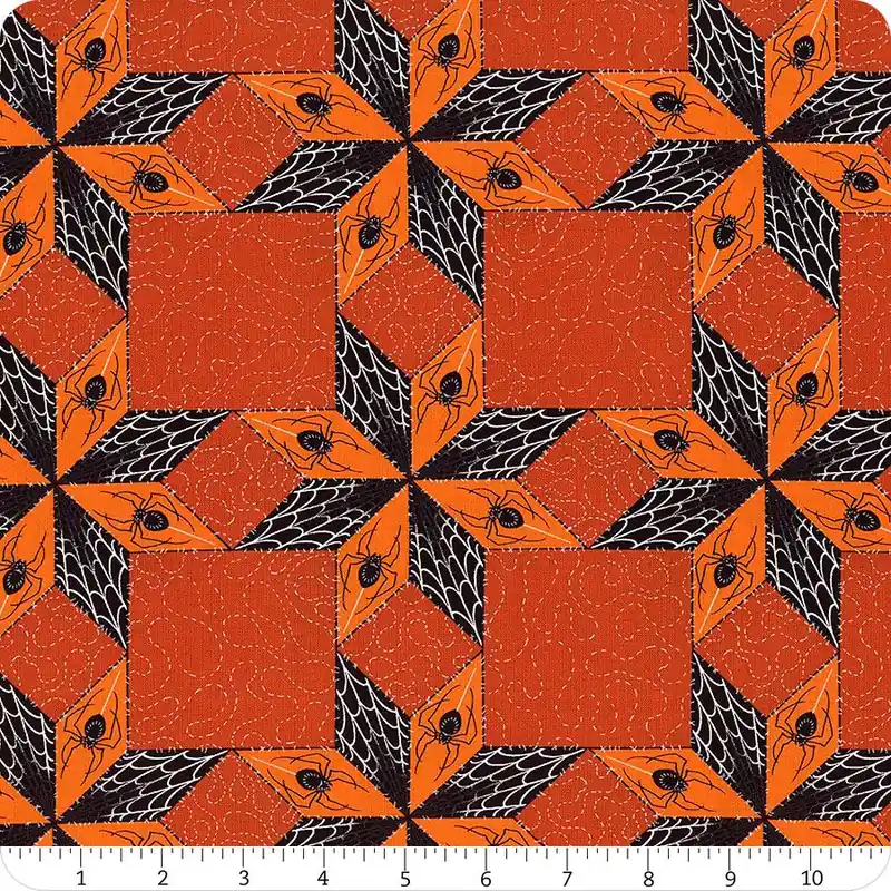 Professional Grade Costumes & Cobwebs Orange Stars and Spiders Yardage | SKU# PWRH117-ORANGE