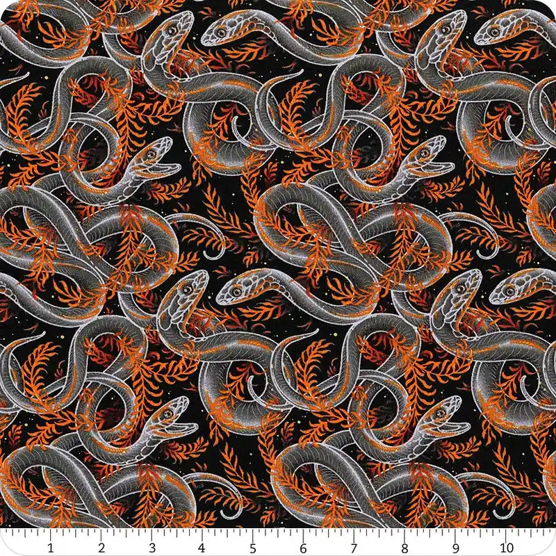 Costumes & Cobwebs Black Sneaky Snakes Yardage | SKU# PWRH123-BLACK Wholesale