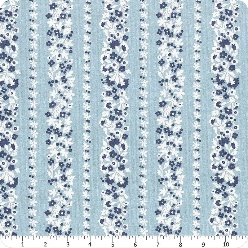 Worldwide Shipping Denim Florals Topiary Stripe A Yardage | SKU# 01667402A