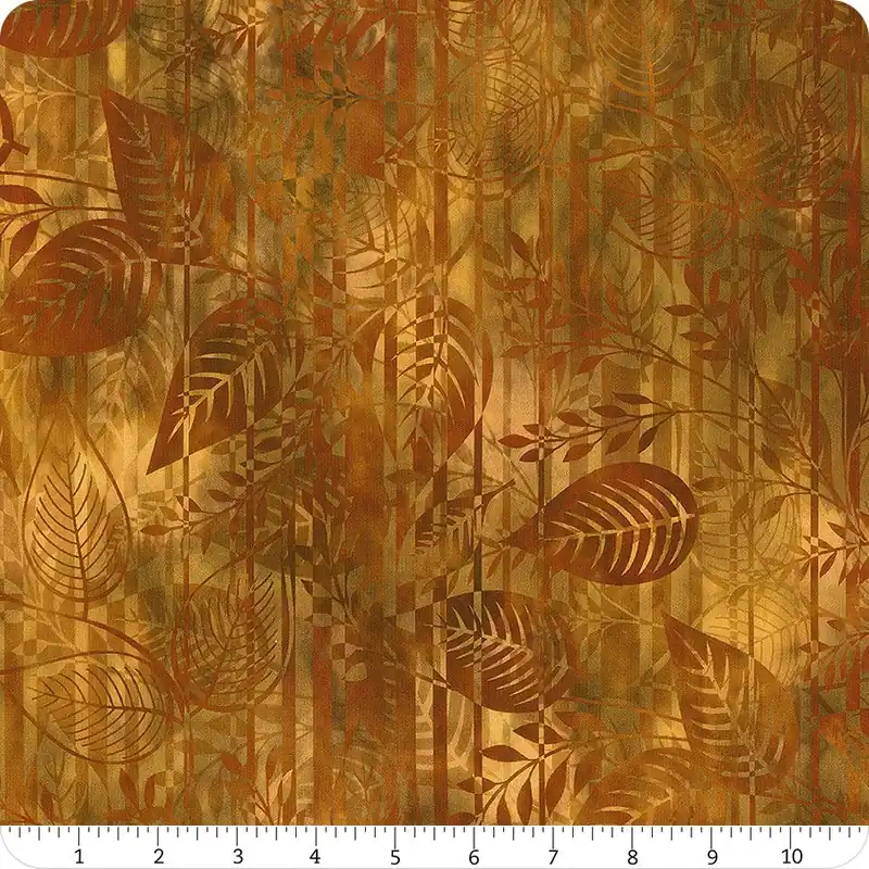 Worldwide Shipping Falling Leaves Gold Leaf Stripe Yardage | SKU# 3FLS-2