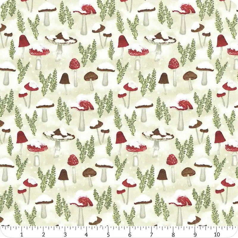 Woodland Snowmen Cream Mushrooms All Over Yardage | SKU# 27739-232 Certified