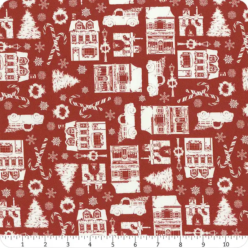 Winter Village Red Vintage Stores Yardage | SKU# 23801-RED Premium