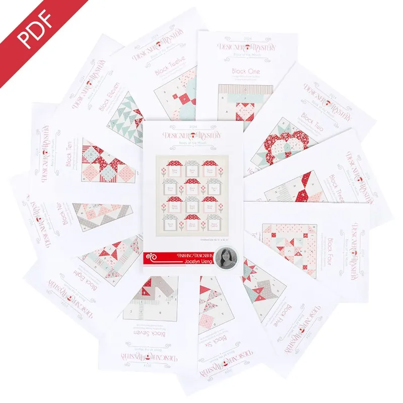 2024 Designer Mystery Twelve Blocks and Finishing Pattern Set Downloadable PDF Quilt Pattern | Fat Quarter Shop Block of the Month Program Top Rated