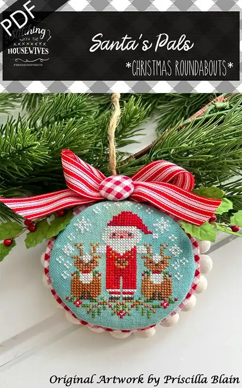 Santa's Pals Downloadable PDF Cross Stitch Pattern | Stitching with the Housewives RoundAbouts Seasonal Sale