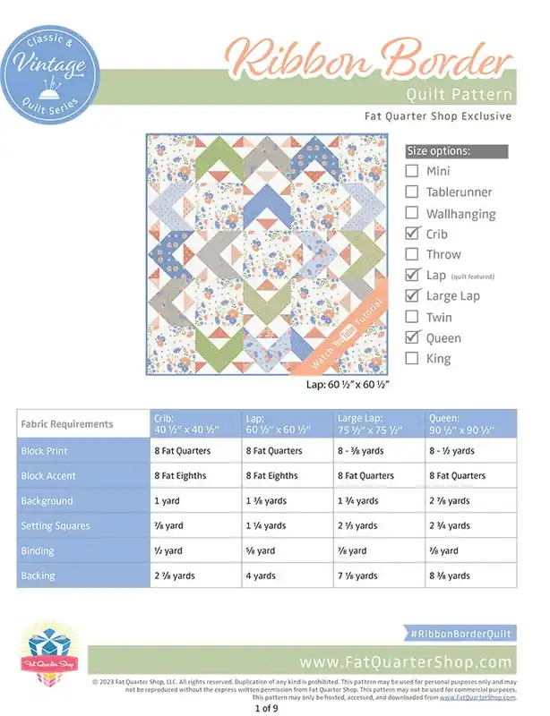 Ribbon Border Classic & Vintage Downloadable PDF Quilt Pattern | Fat Quarter Shop Fan Favorite