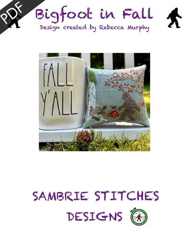 Bigfoot in Fall Downloadable PDF Cross Stitch Pattern | Sambrie Stitches Designs Trending
