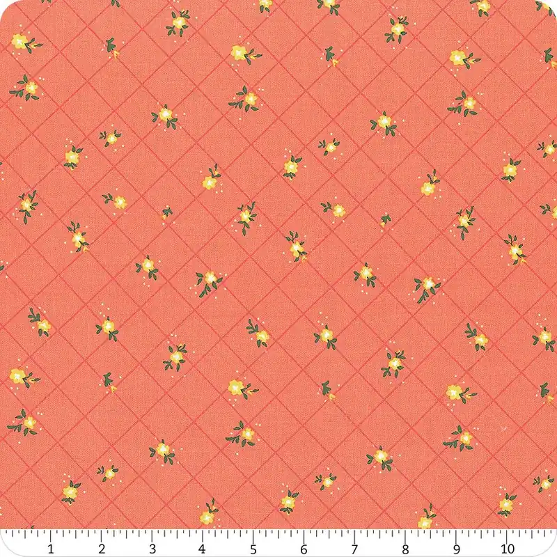 Worldwide Shipping Market Street Coral Flower Grid Yardage | SKU# C14128-CORAL