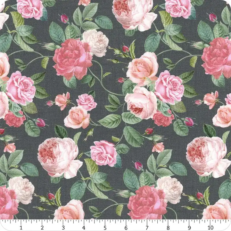 Jardin Grey Rose Bouquets Digitally Printed Yardage | SKU# CD2563-GREY Order Now