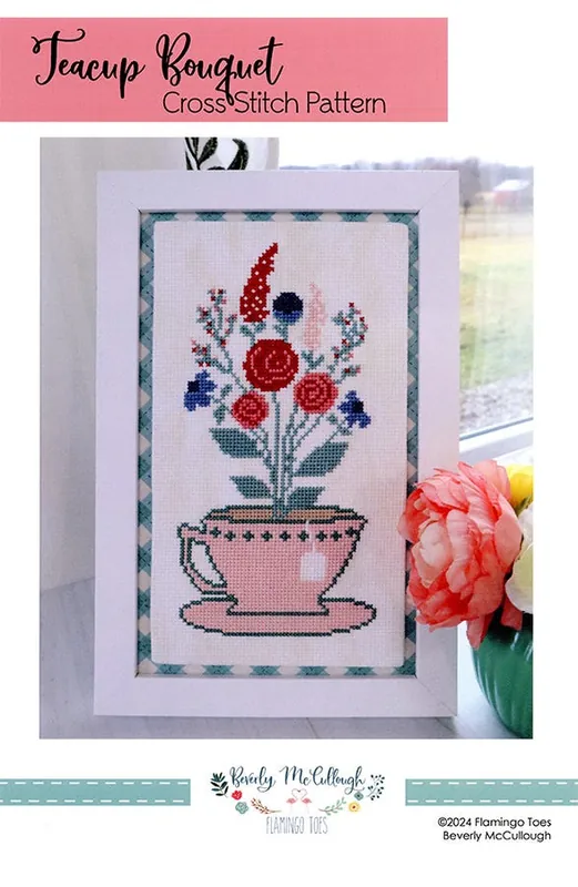 Teacup Bouquet Cross Stitch Pattern | Flamingo Toes Premium