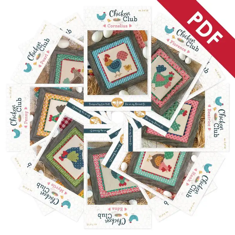 Chicken Club Downloadable PDF Cross Stitch Pattern Set | Lori Holt of Bee in my Bonnet Weekend Sale