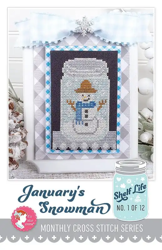 January's Snowman Shelf Life Cross Stitch Pattern | It's Sew Emma #ISE-4025 Order Now